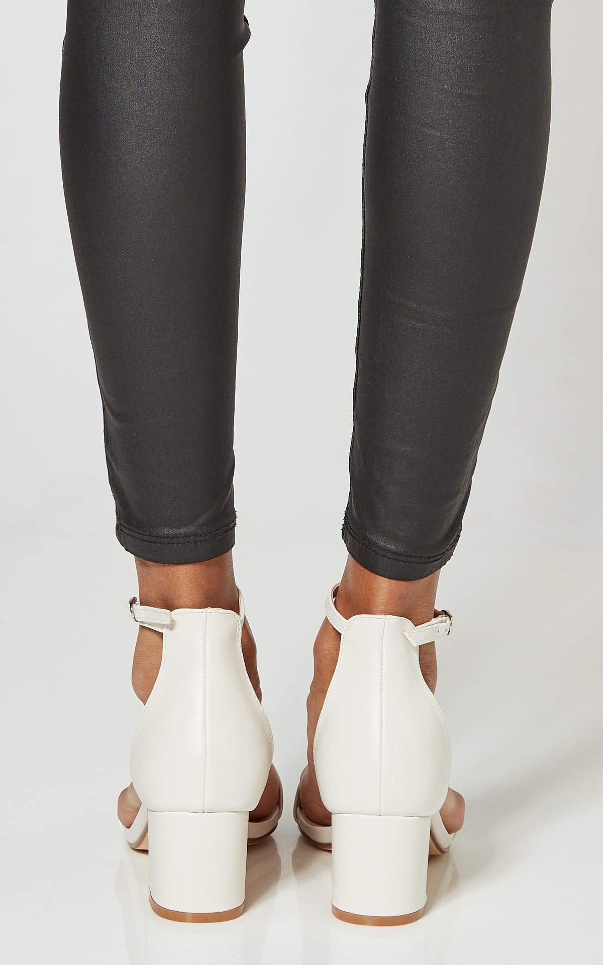 White PU Block Heel Sandals With Ankle Strap