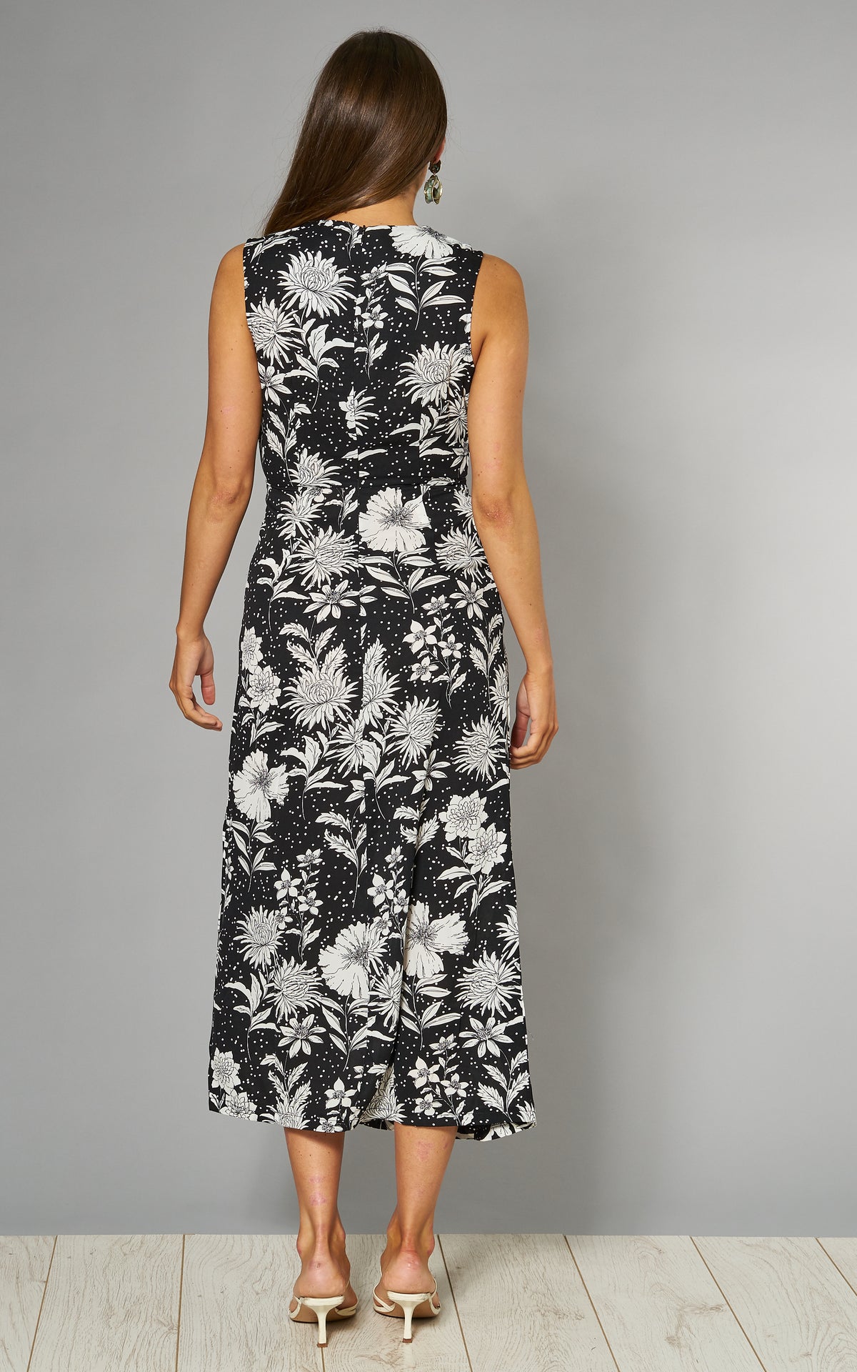 Midi Dress in Black Floral & Spot Print
