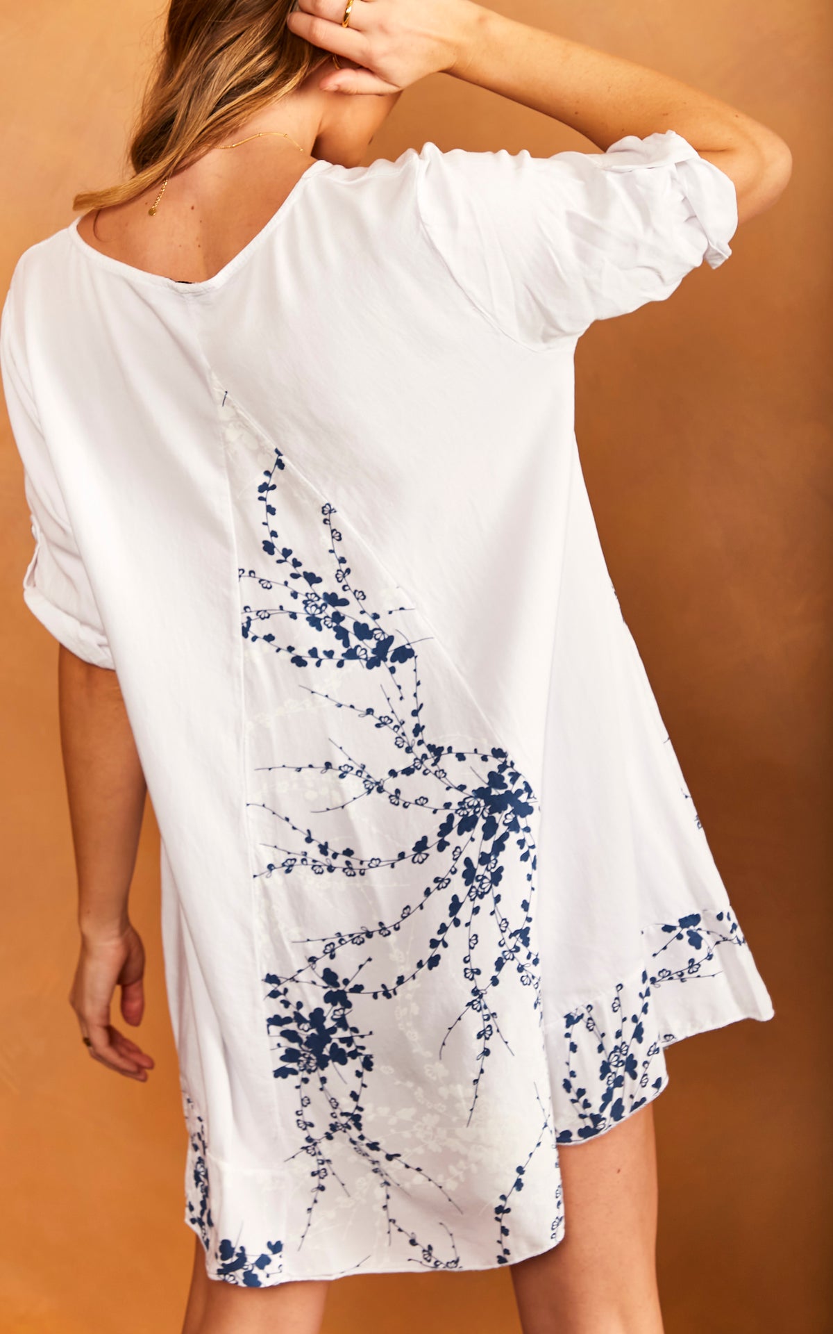 Oversized T-Shirt with Leaf Print Detail in White