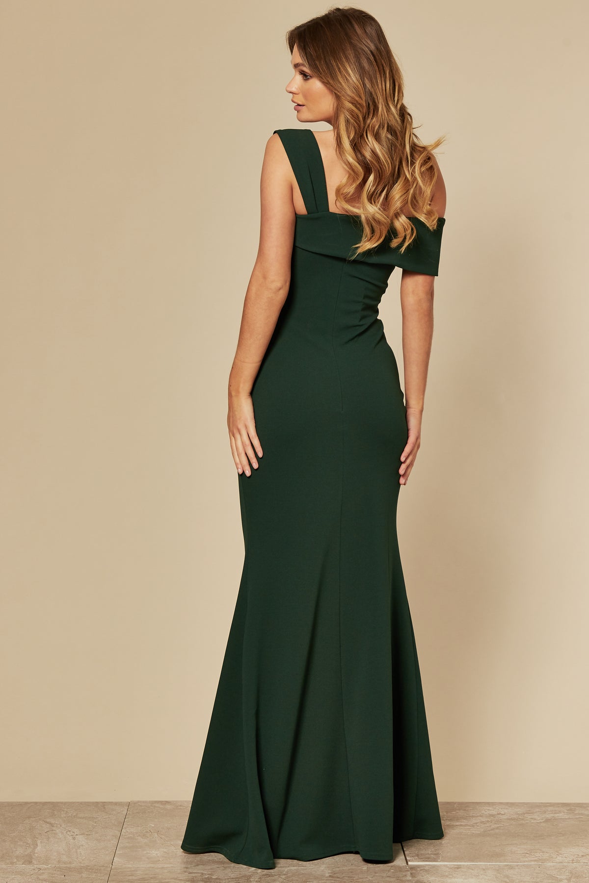 Emerald Green Off the Shoulder Maxi Dress with Pleated Waist