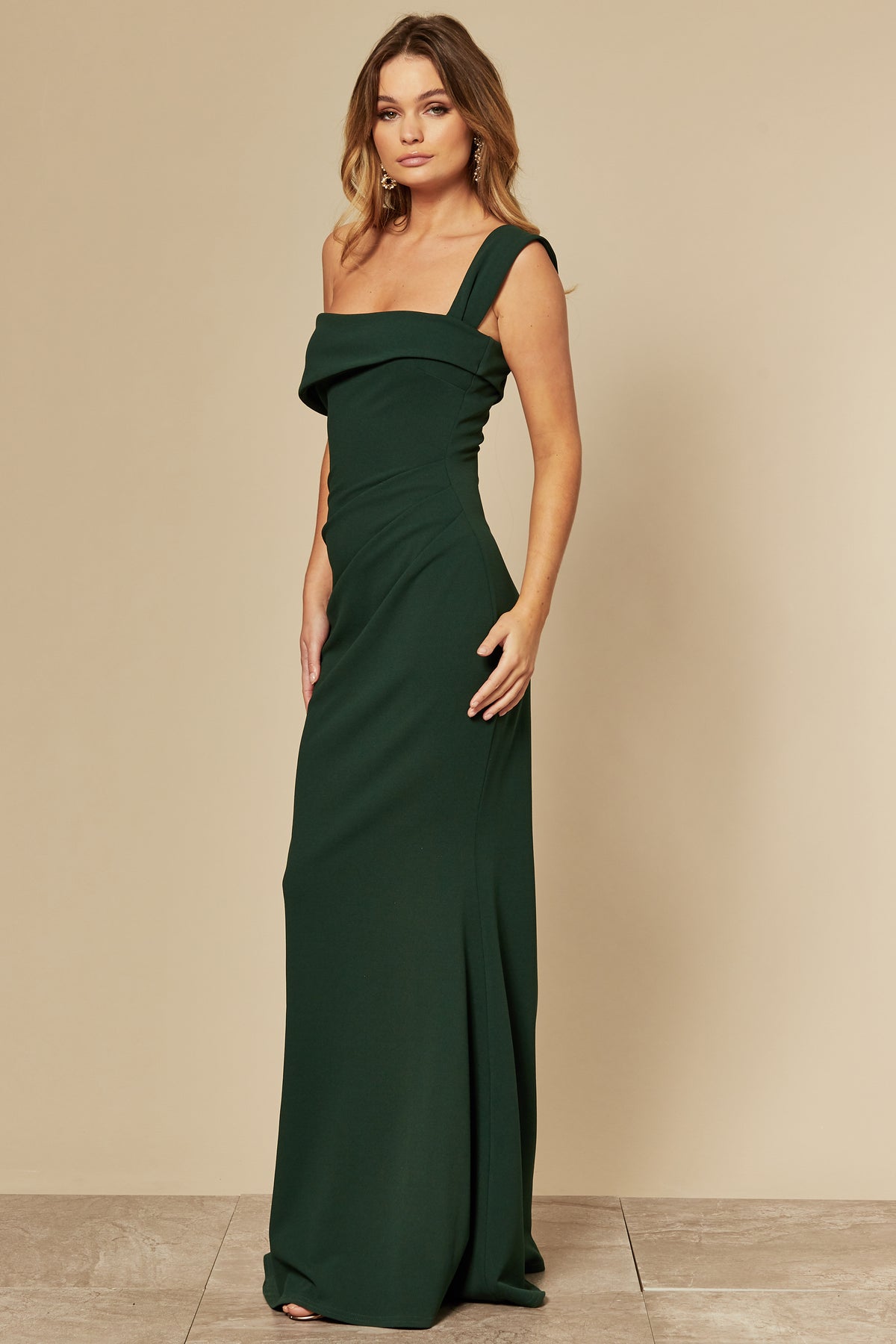Emerald Green Off the Shoulder Maxi Dress with Pleated Waist
