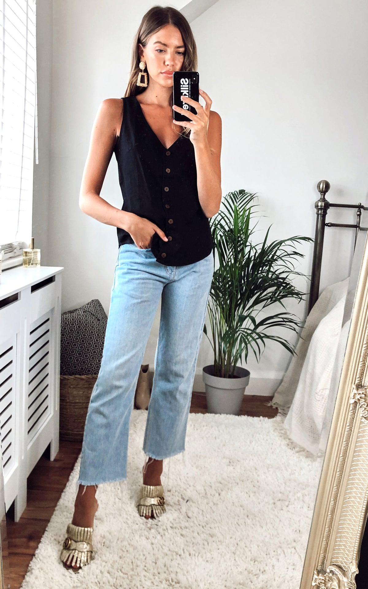 Lola Button Down Summer Vest Top in Black