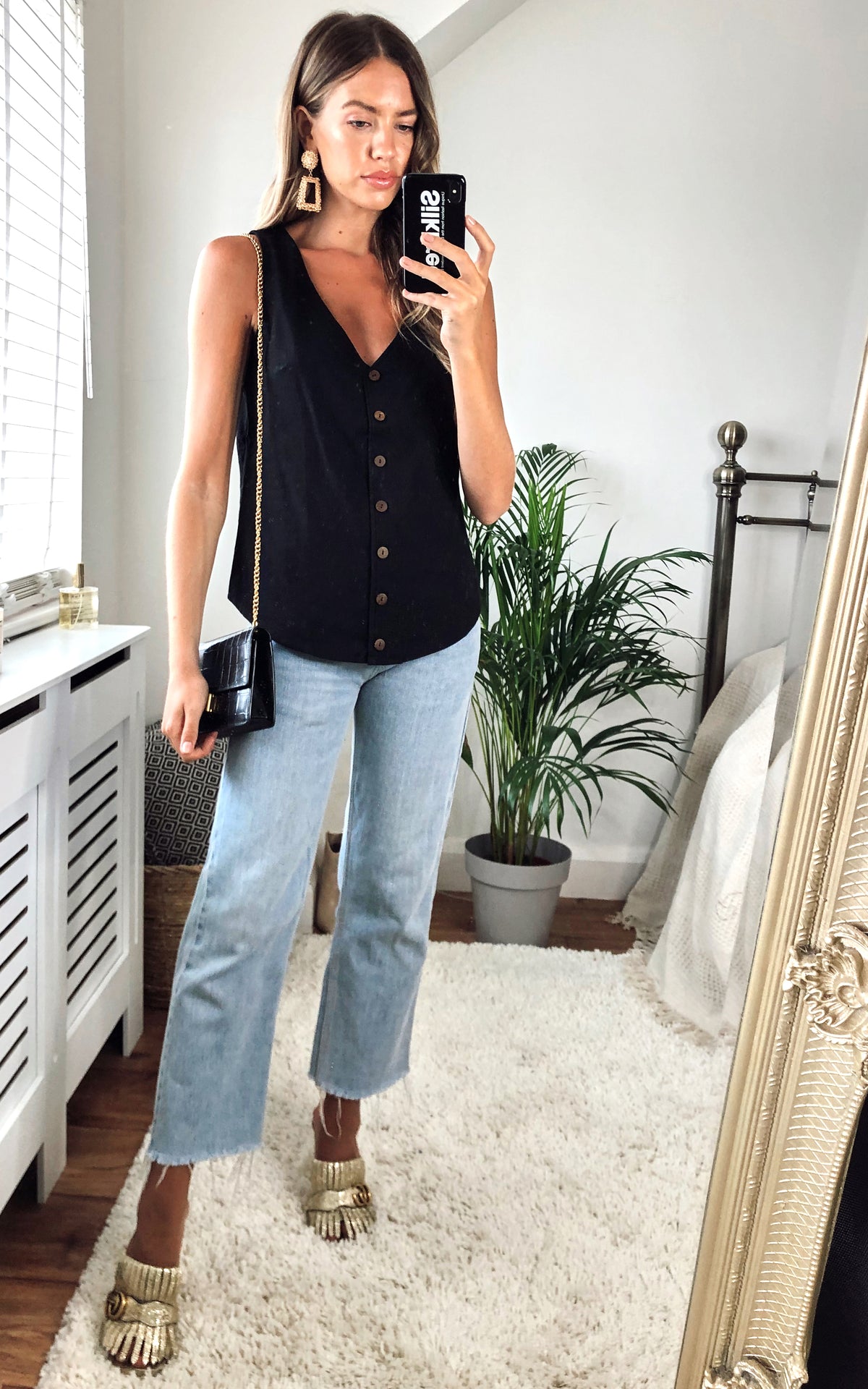 Lola Button Down Summer Vest Top in Black