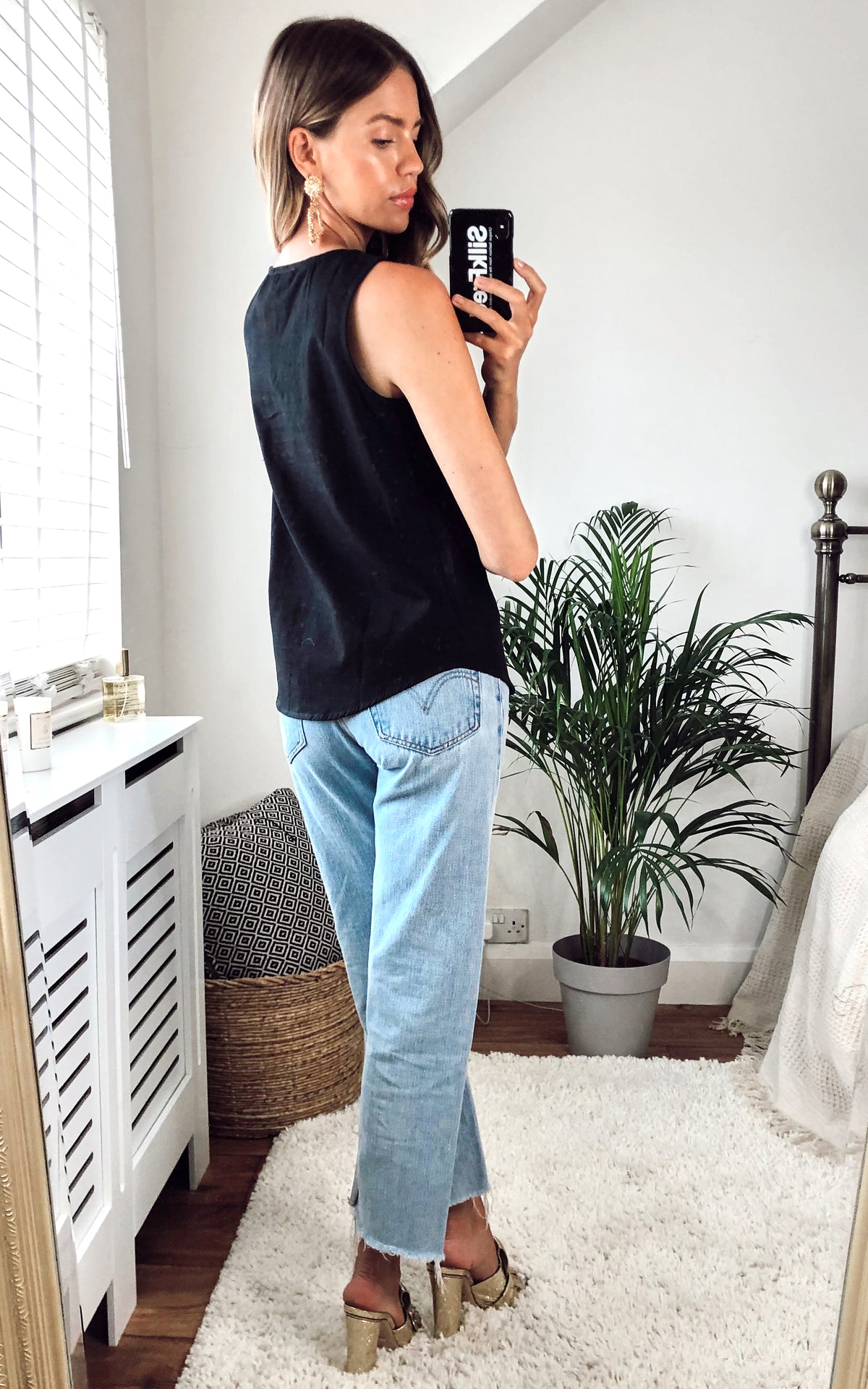 Lola Button Down Summer Vest Top in Black