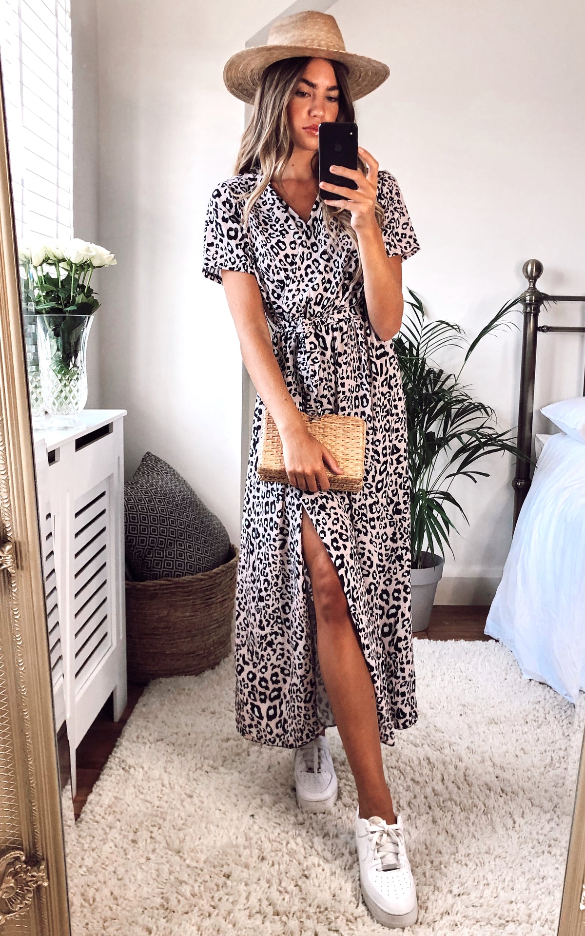 Animal Printed Short sleeve Midi Wrap Dress In Blush