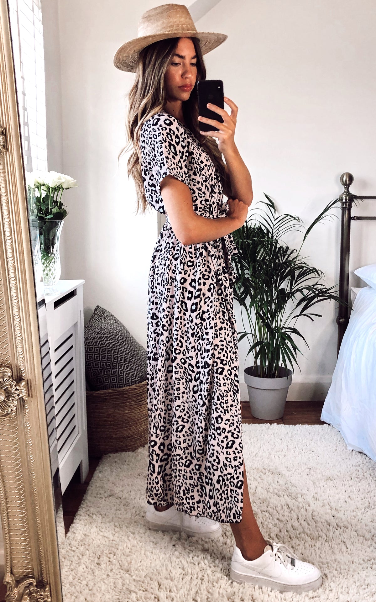 Animal Printed Short sleeve Midi Wrap Dress In Blush