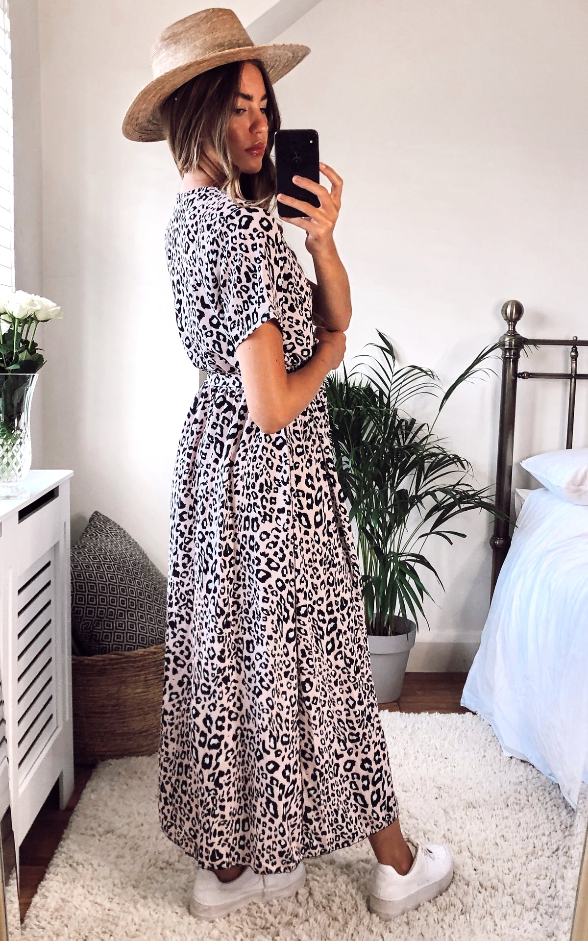 Animal Printed Short sleeve Midi Wrap Dress In Blush