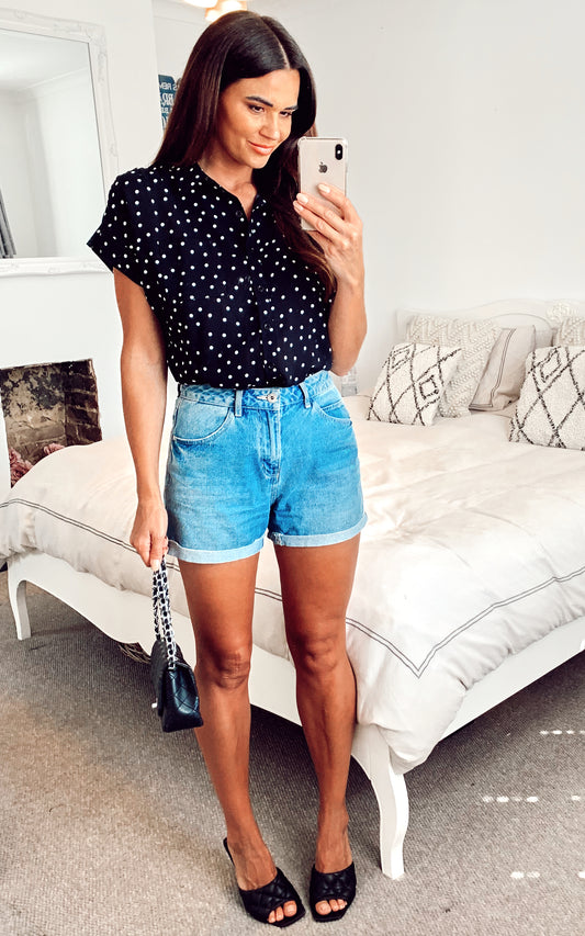Black Blouse with Polka Dots
