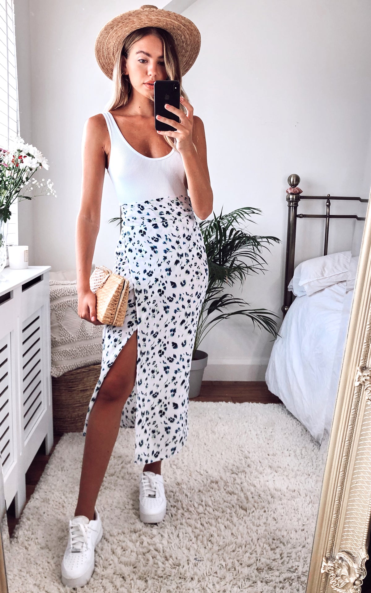 Leopard print midi wrap skirt in Green and white
