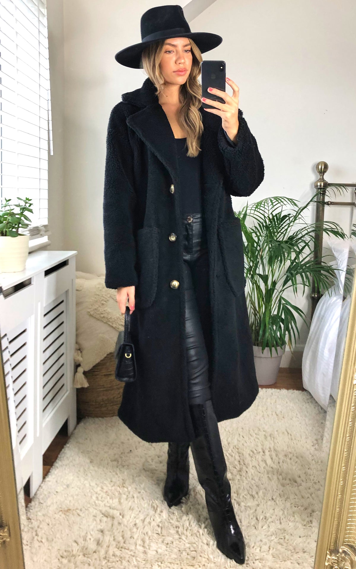Black Longline Teddy Coat