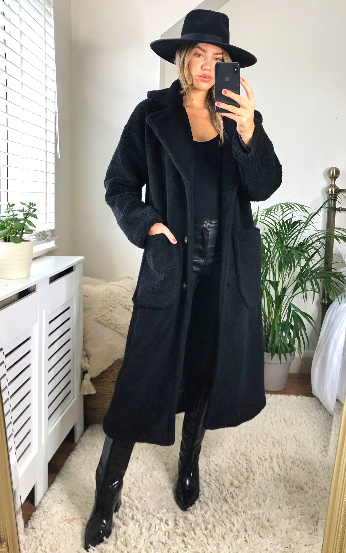 Black Longline Teddy Coat