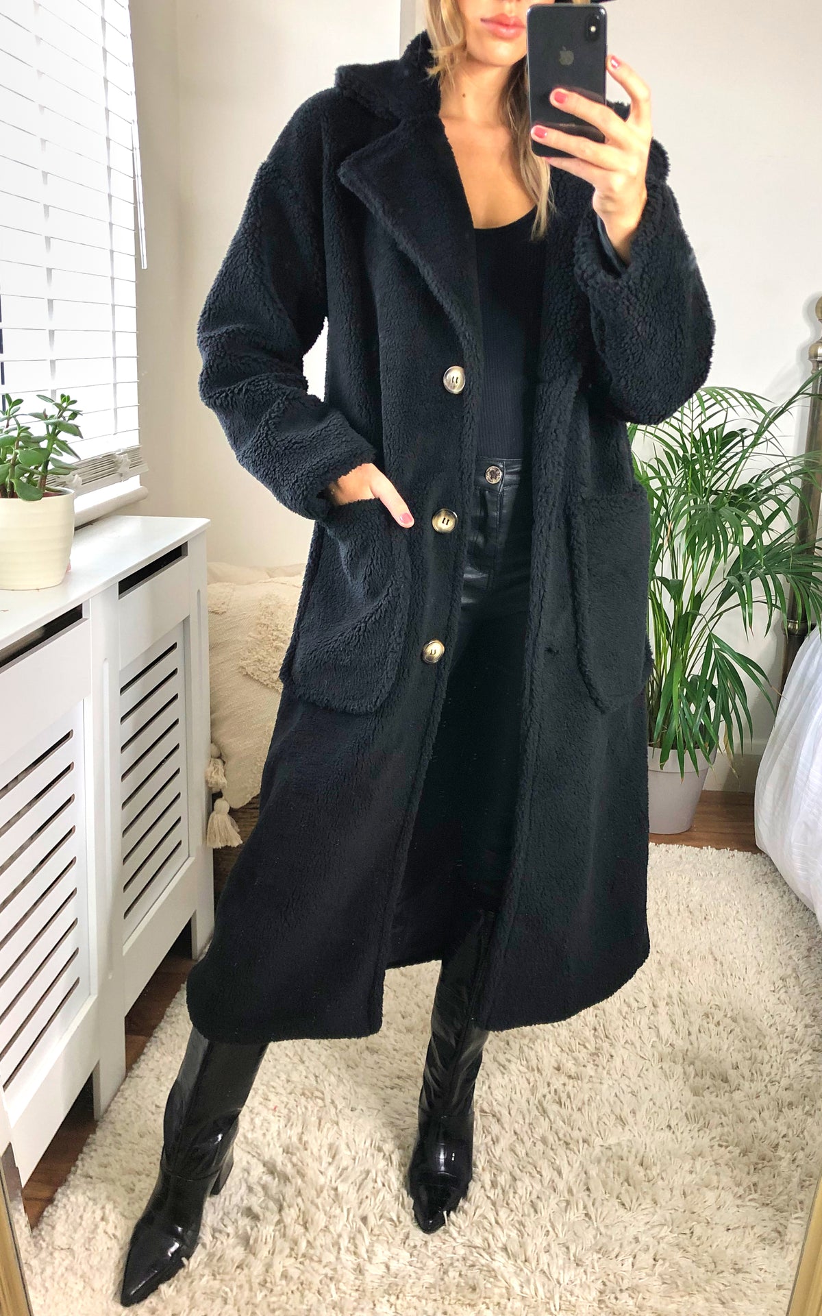 Black Longline Teddy Coat