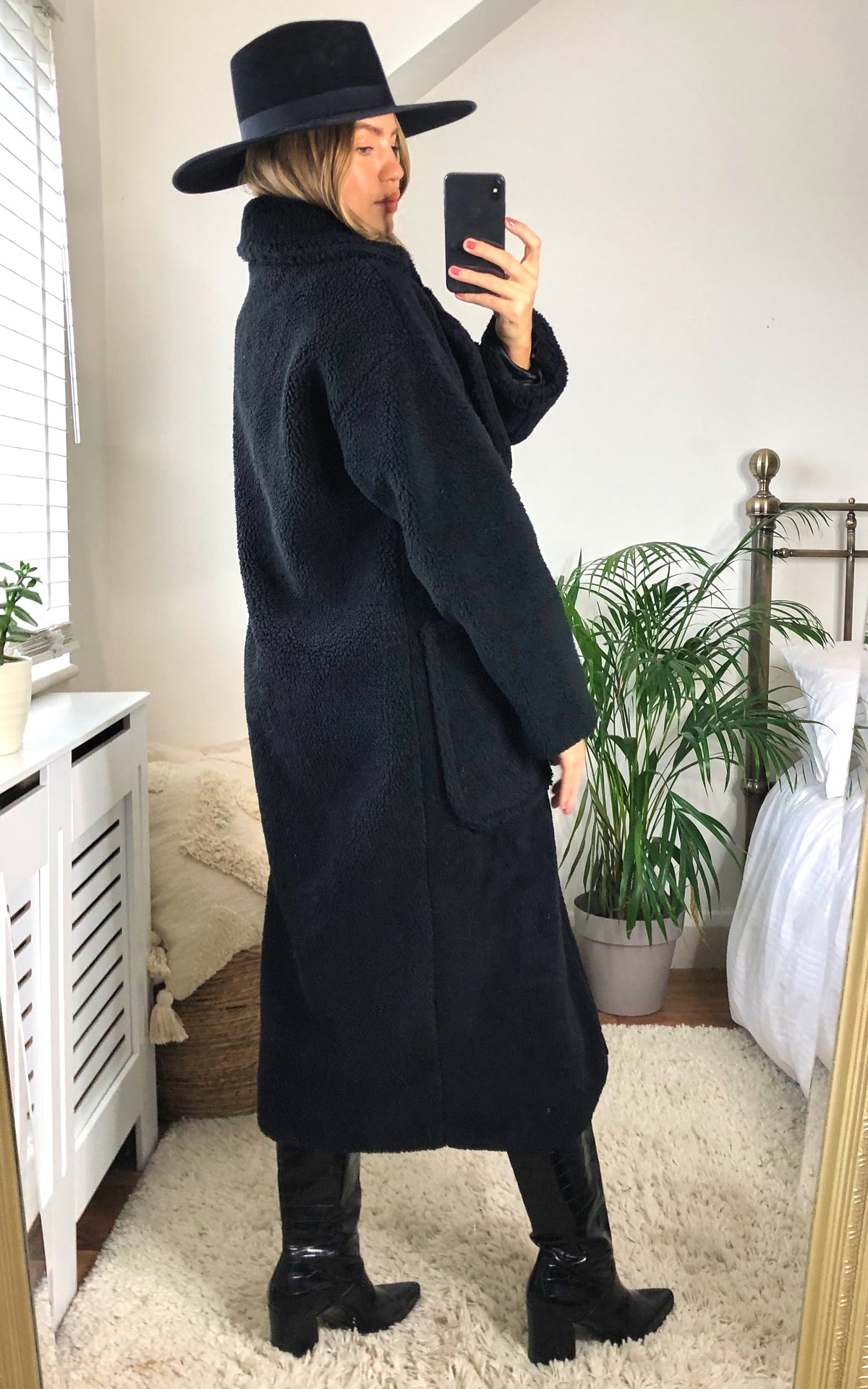 Black Longline Teddy Coat