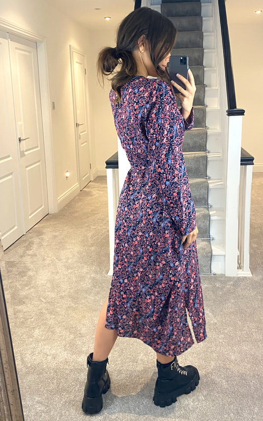 Floral print v-neck midi dress
