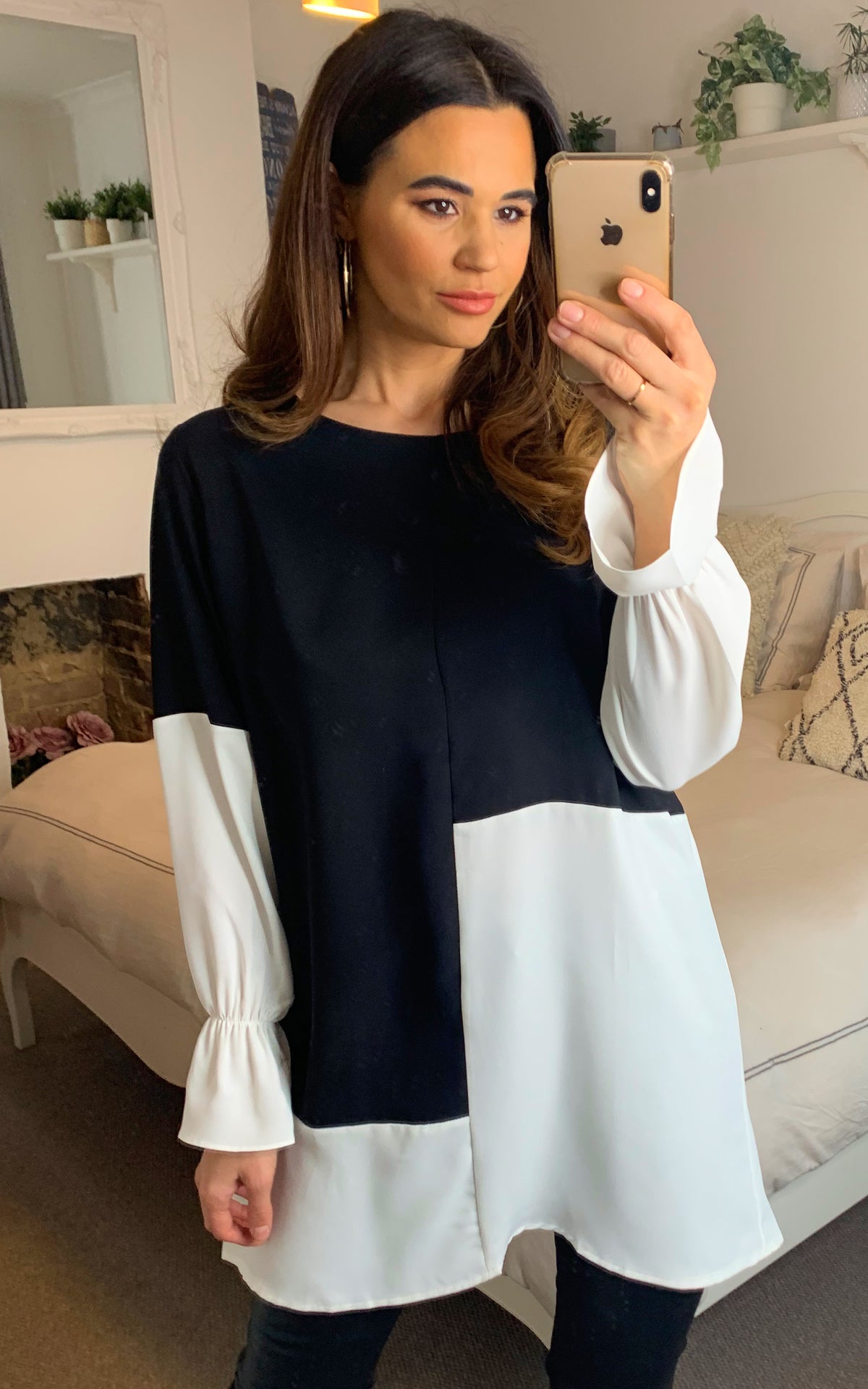 Oversized Colour Block Top in Black and White