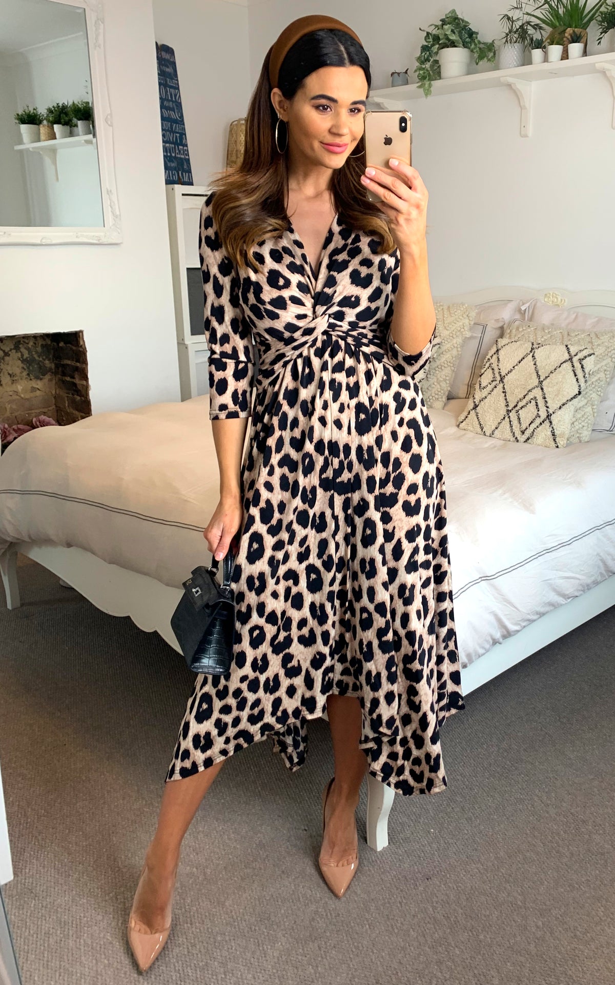 Knot Front Hanky Hem Dress, Pink Animal