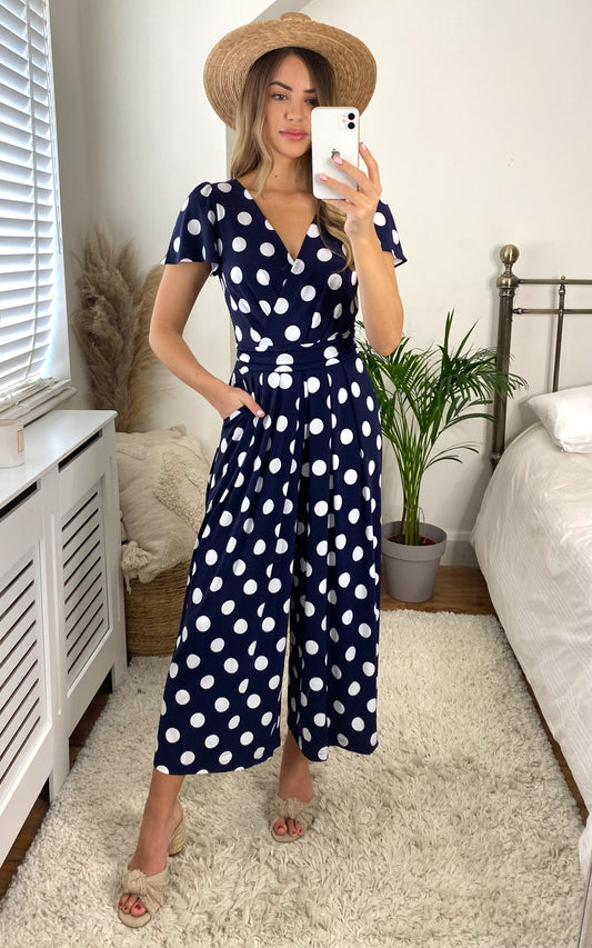 Sandra Jumpsuit, Navy Spot