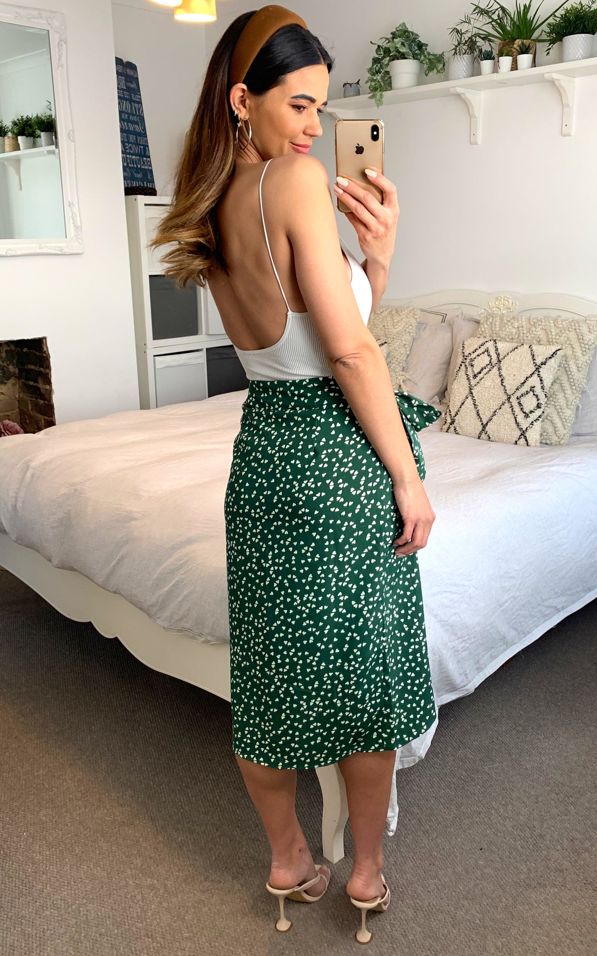 Heart print wrap style skirt in emerald green