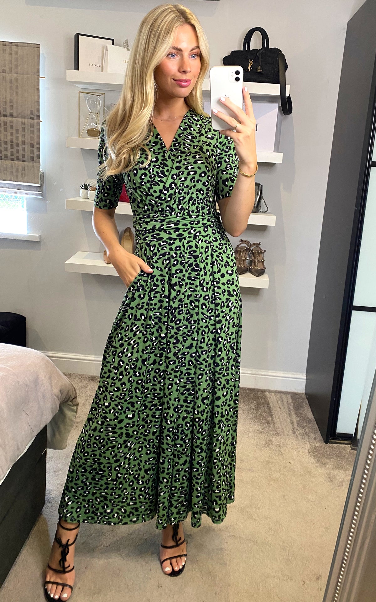 Denise Maxi Dress, Green Animal/Multi