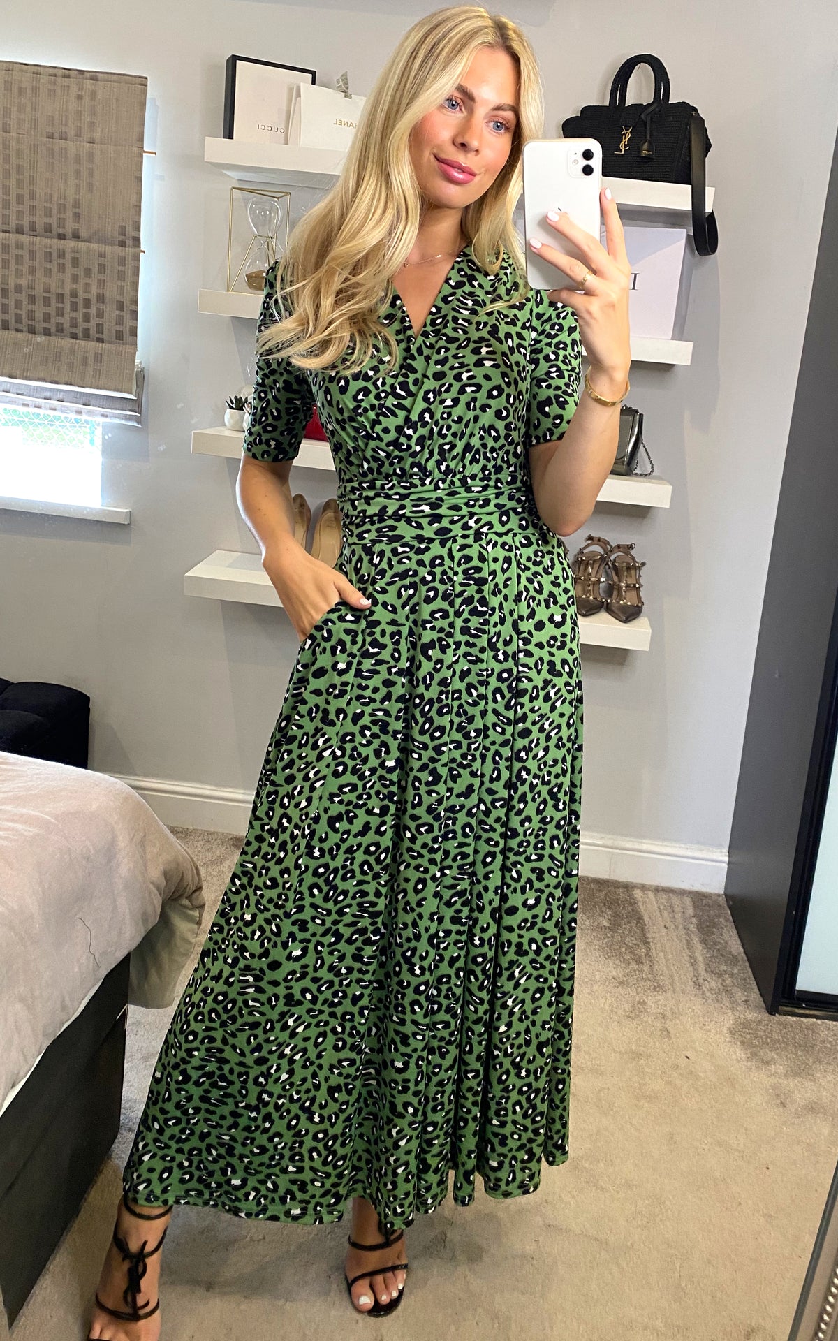 Denise Maxi Dress, Green Animal/Multi