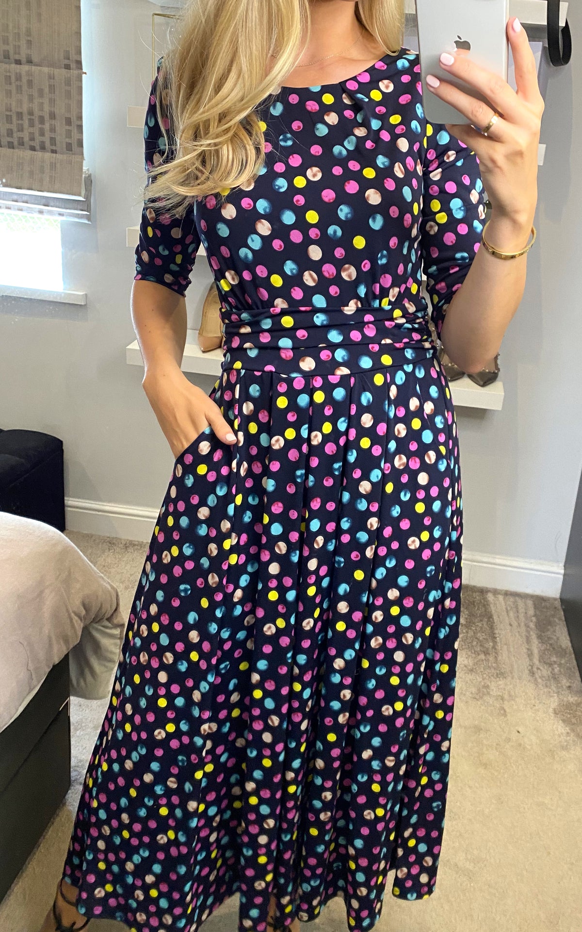 Pauline Sleeved Maxi Dress, Navy Spot