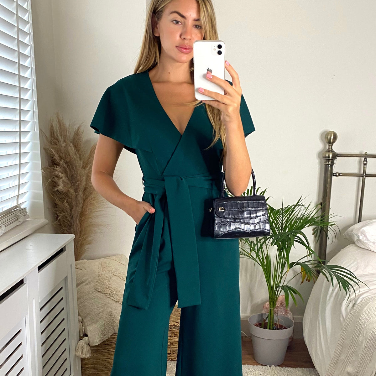 Chloe Cape Sleeve Wide Leg Jumpsuit with Tie