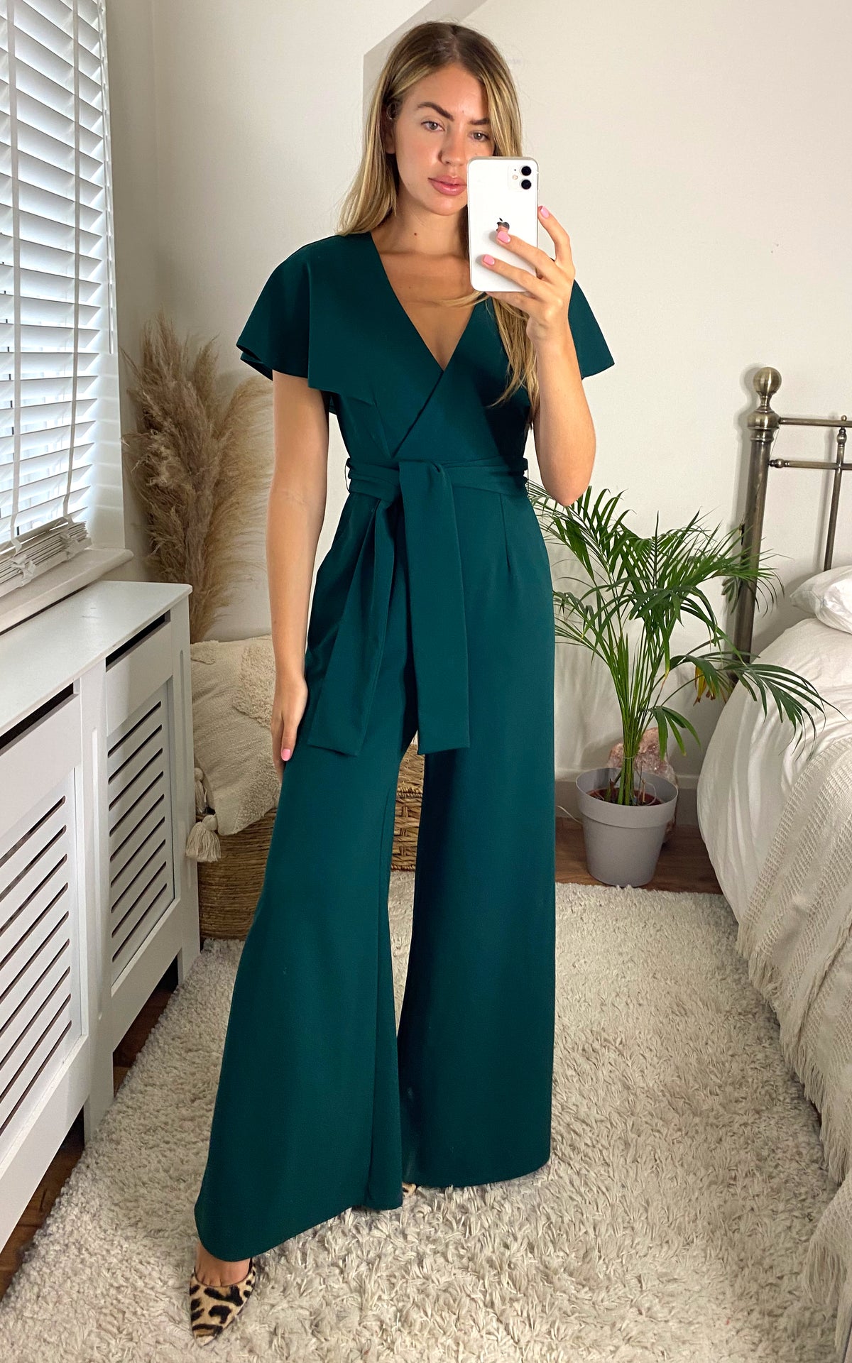 Chloe Cape Sleeve Wide Leg Jumpsuit with Tie