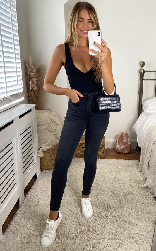 Denim Skinny Jeans in Washed Black