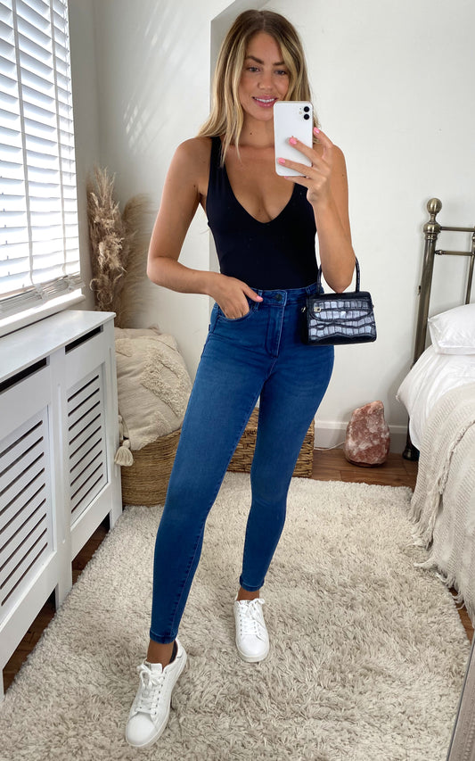 Denim Skinny Jeans in Medium Blue