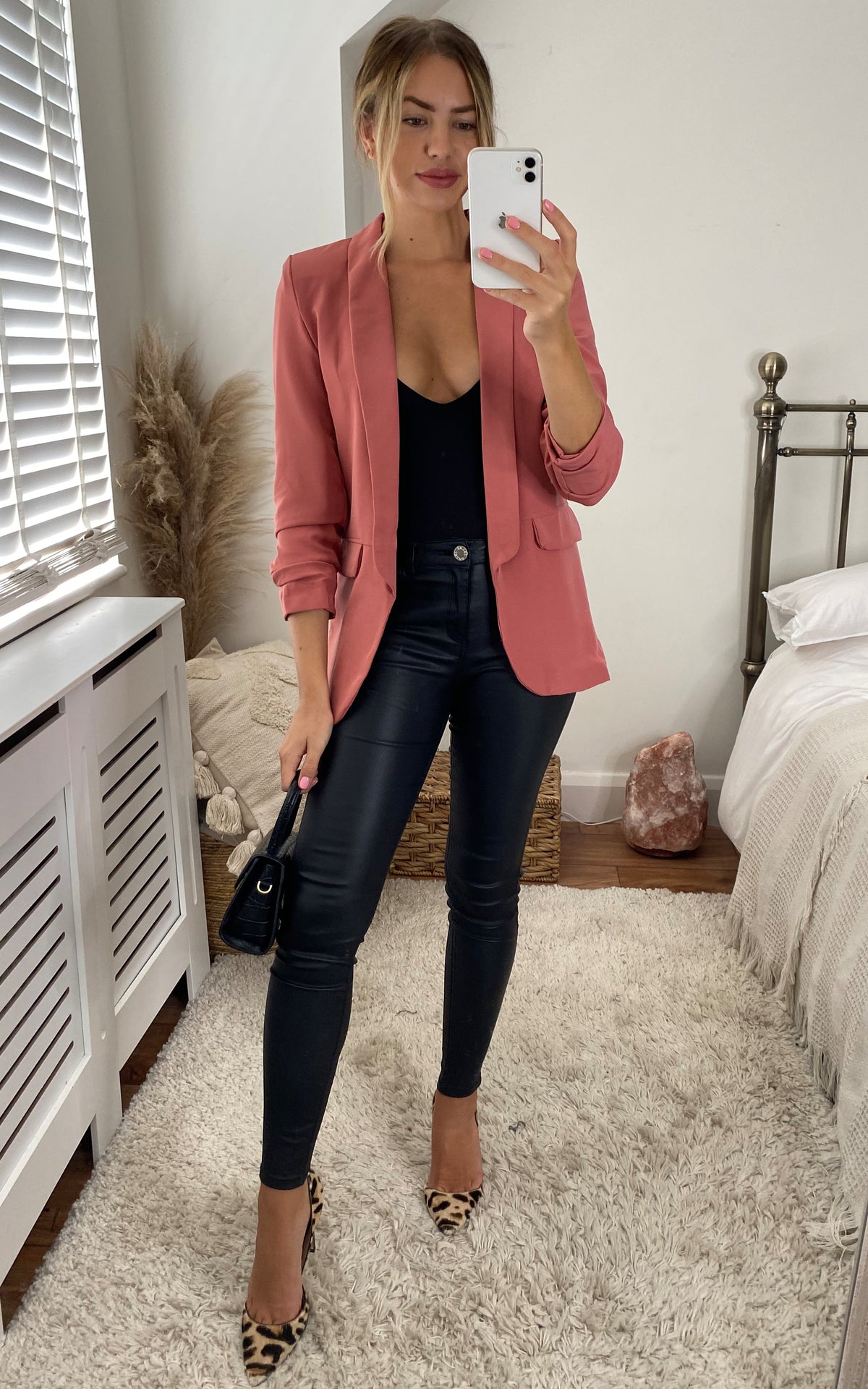 Oversized Rouched Sleeve Blazer in Pink