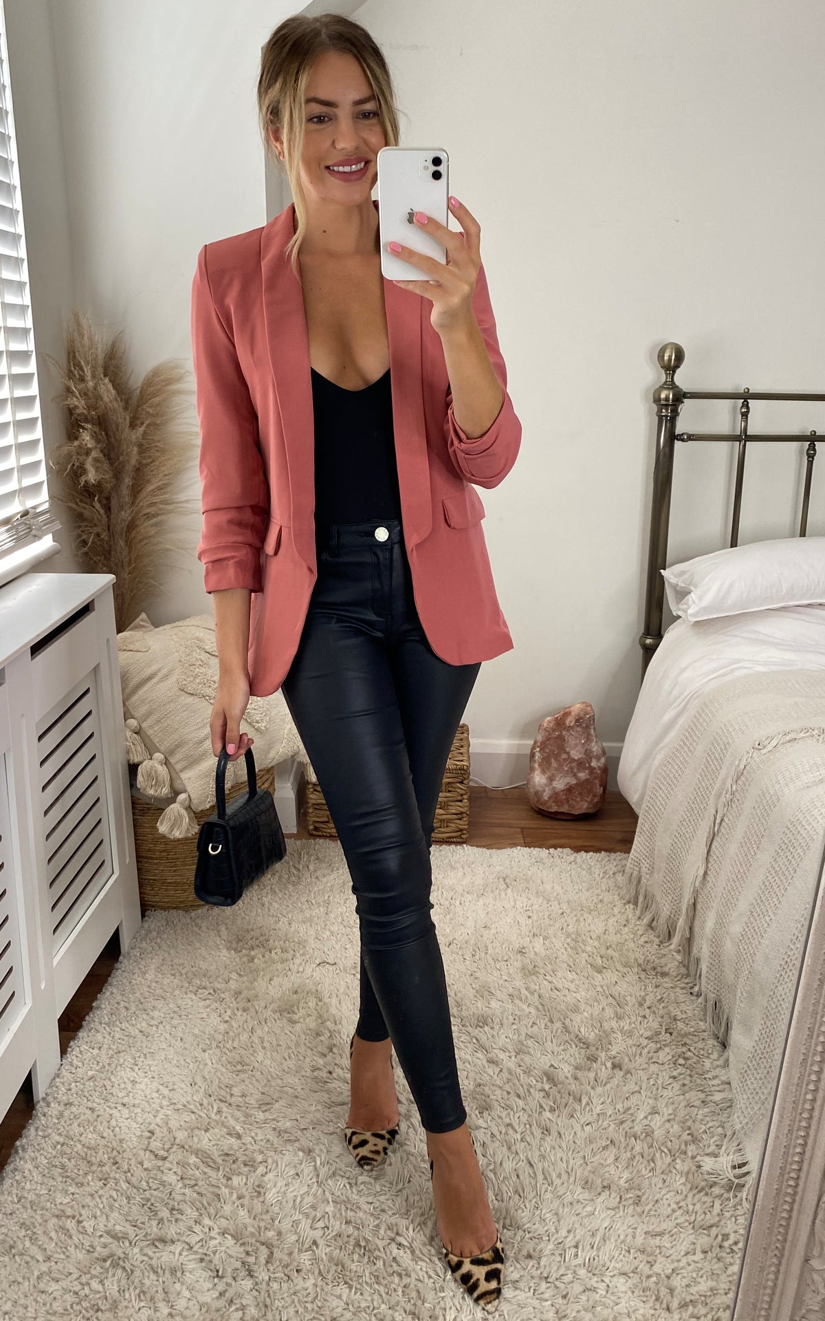 Oversized Rouched Sleeve Blazer in Pink