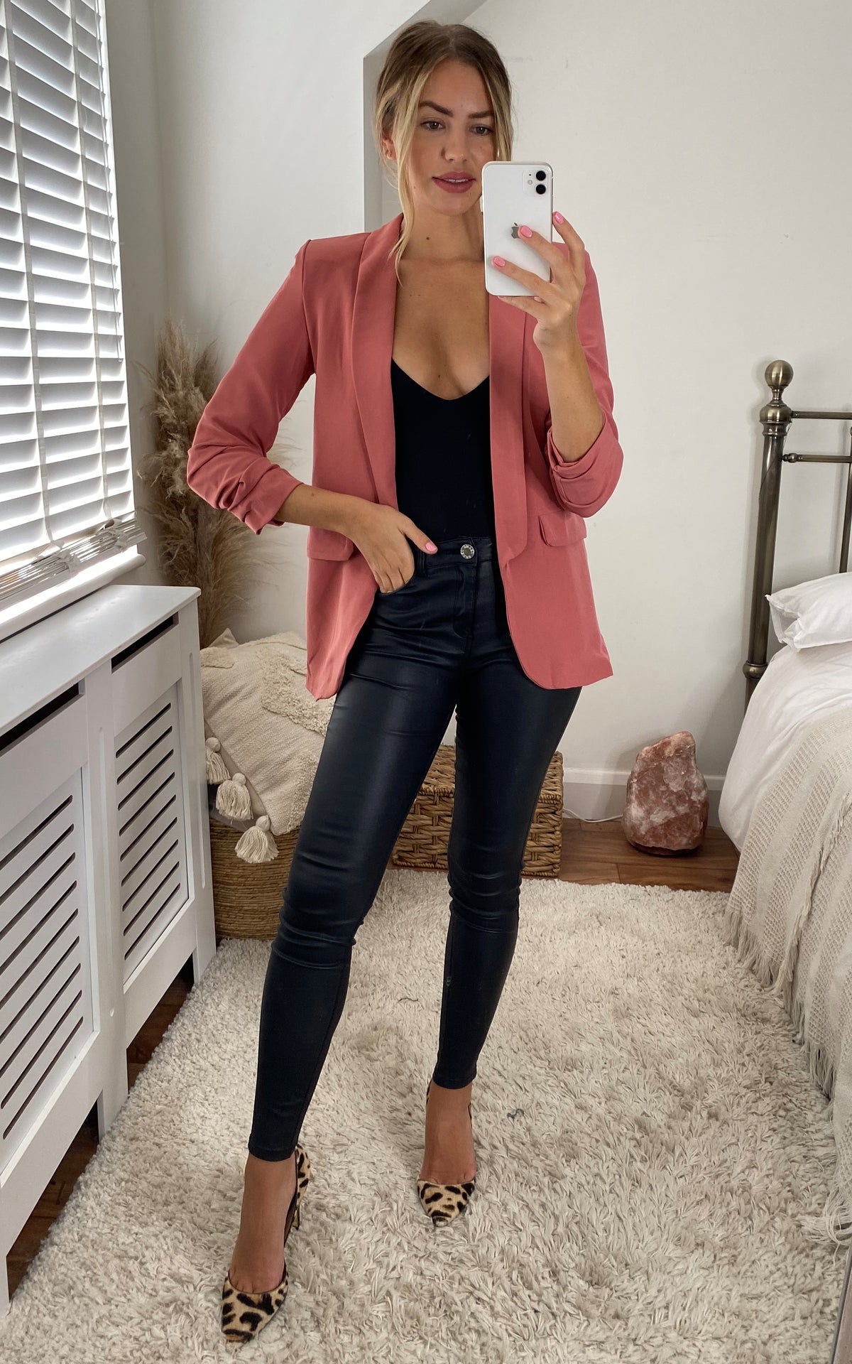 Oversized Rouched Sleeve Blazer in Pink