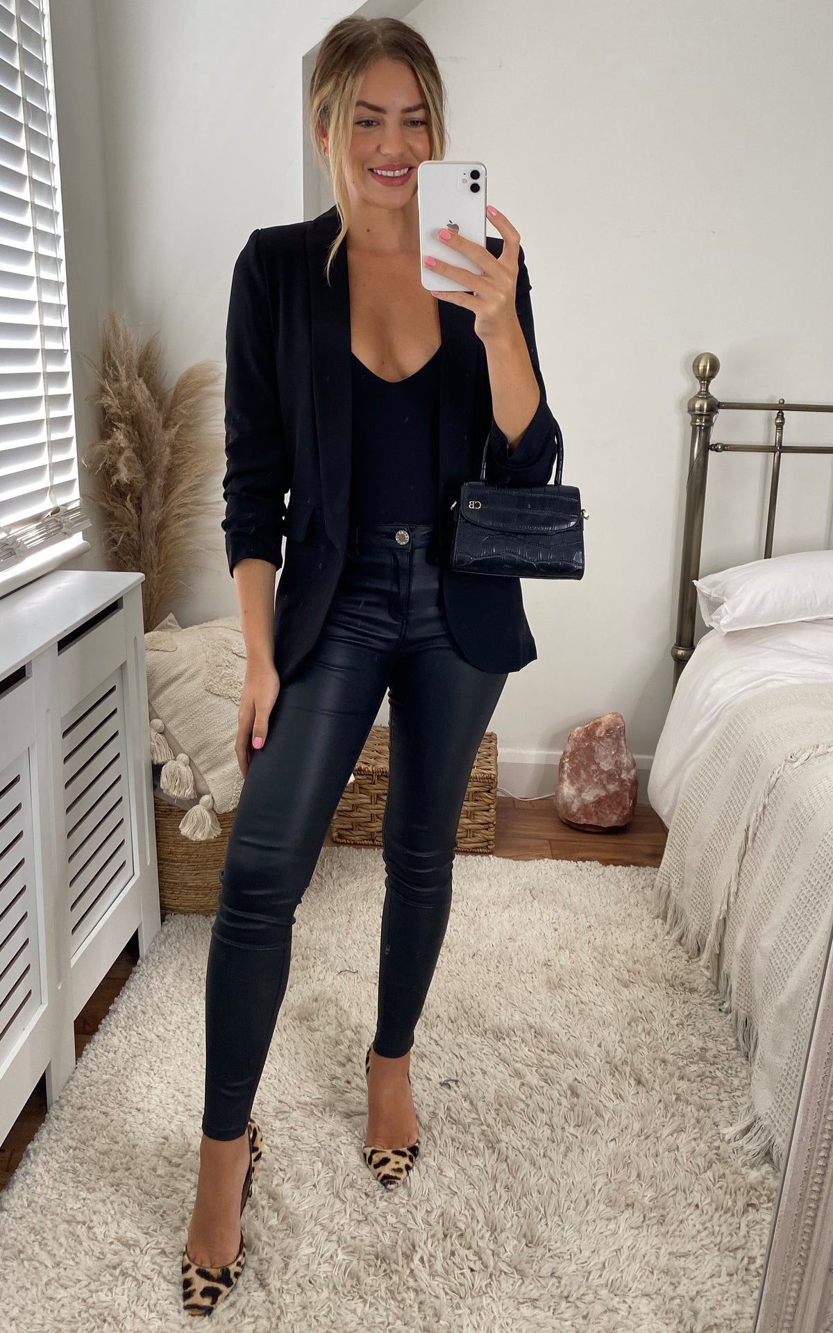 Oversized Rouched Sleeve Blazer in Black