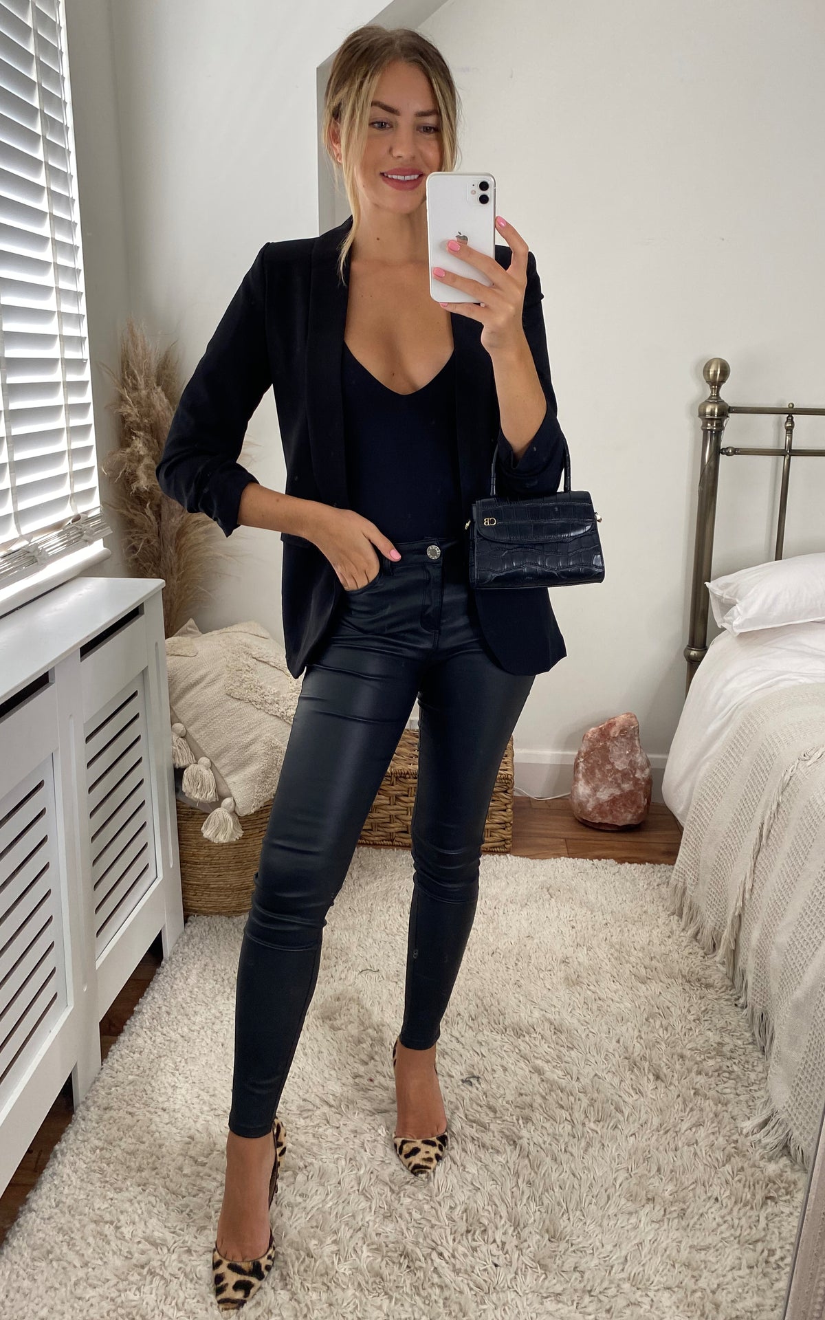 Oversized Rouched Sleeve Blazer in Black