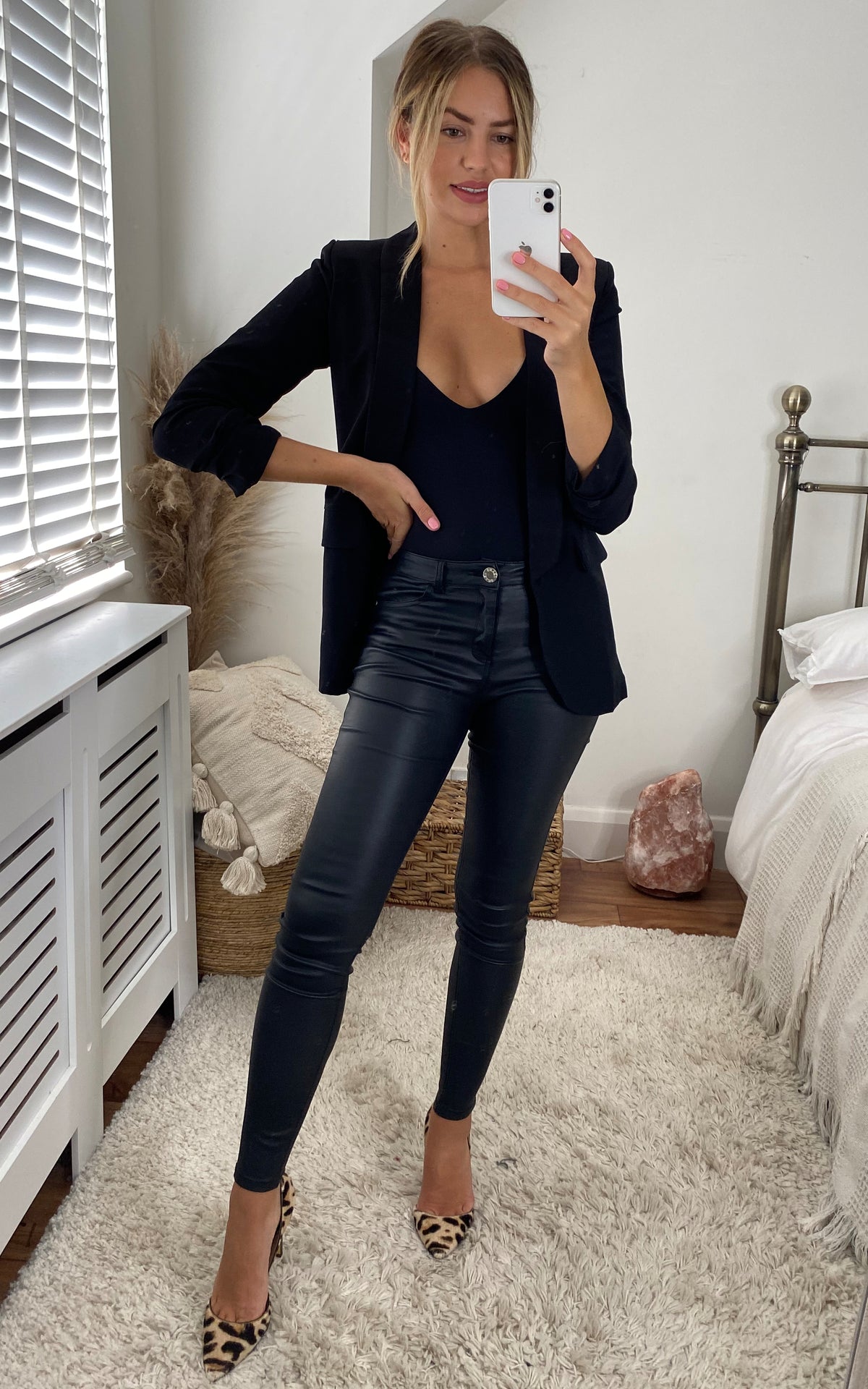 Oversized Rouched Sleeve Blazer in Black