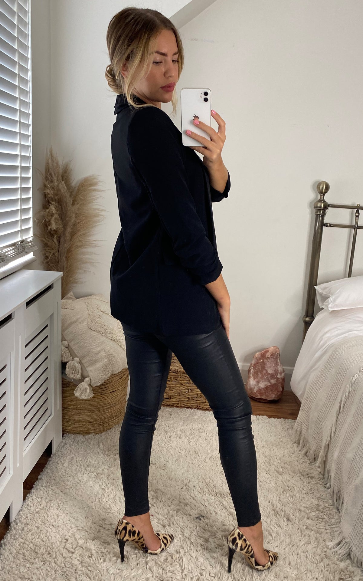 Oversized Rouched Sleeve Blazer in Black