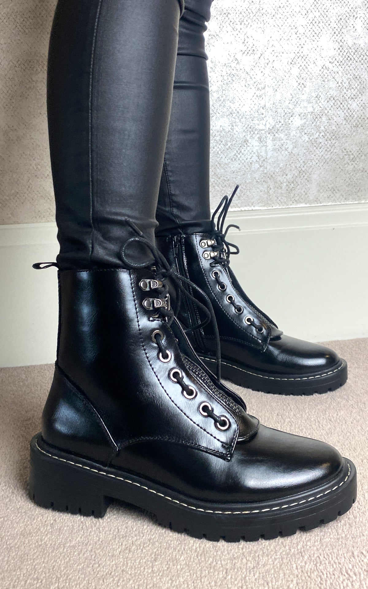 Combat Boot in Black PU