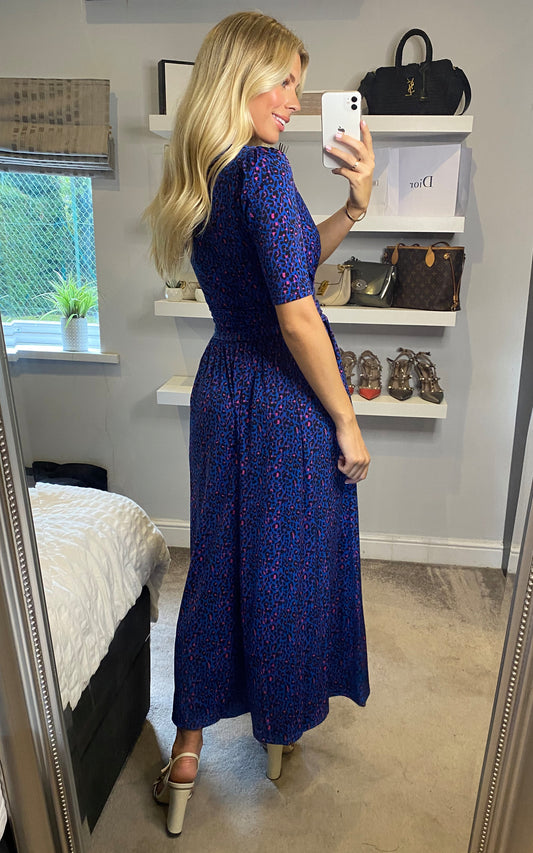 Acadia Animal Print Wrap Maxi Dress, Blue/Multi