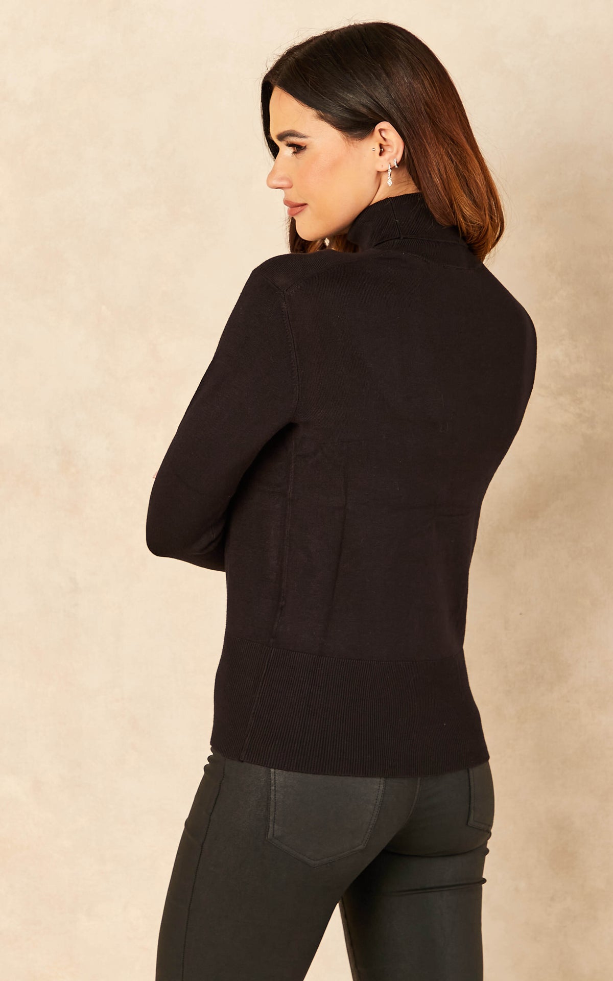 Roll Neck Knitted Top in Black