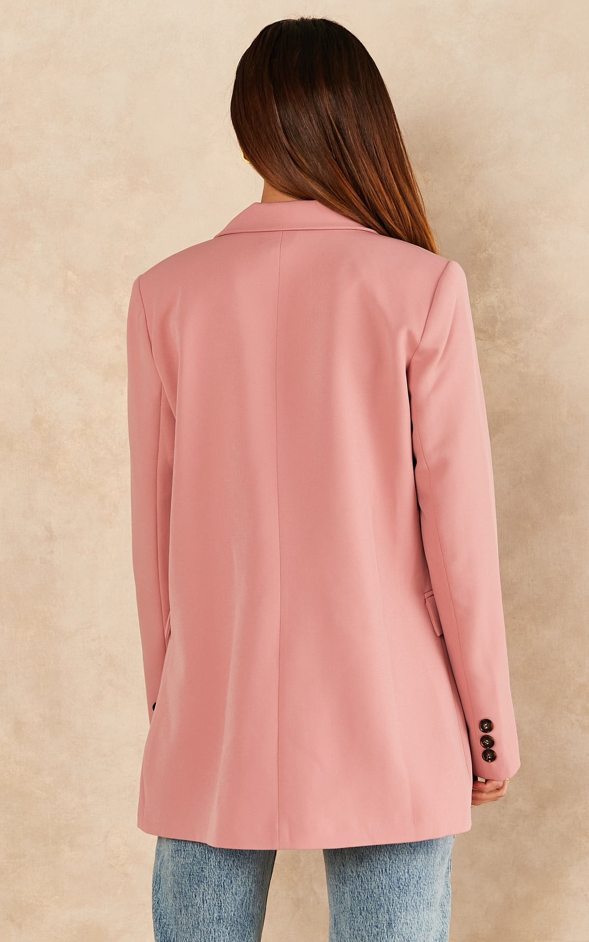 Oversize Longline Blazer with 4 buttons and Pockets in Blush Pink