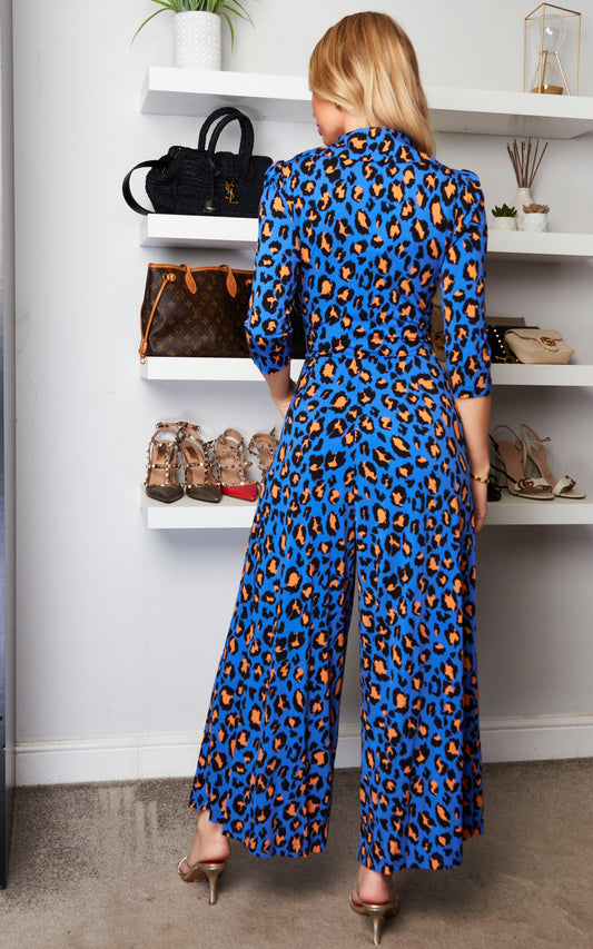 Melissa Print Shirt Jumpsuit, Royal Multi