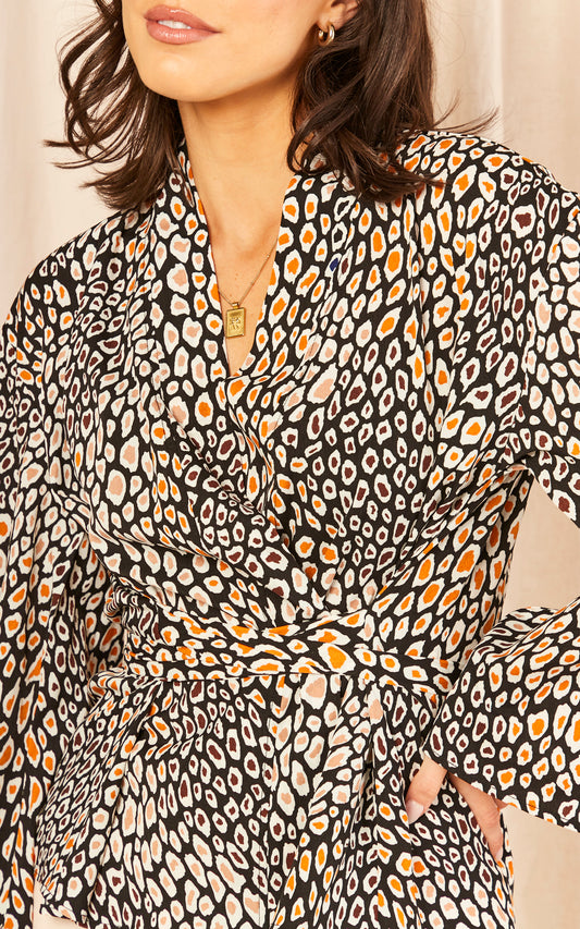 Leopard print long sleeve wrap top
