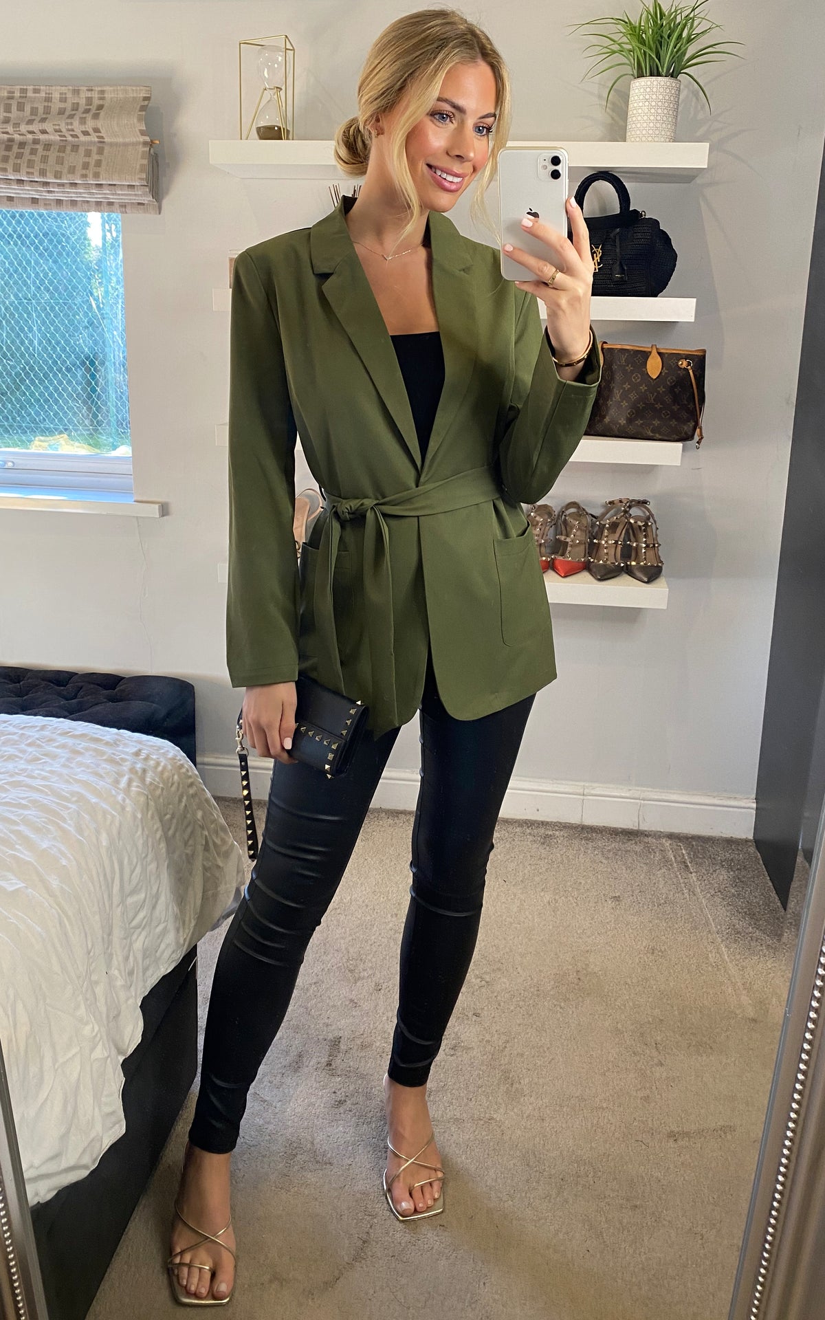 Tie Waist Wrap Blazer in Khaki