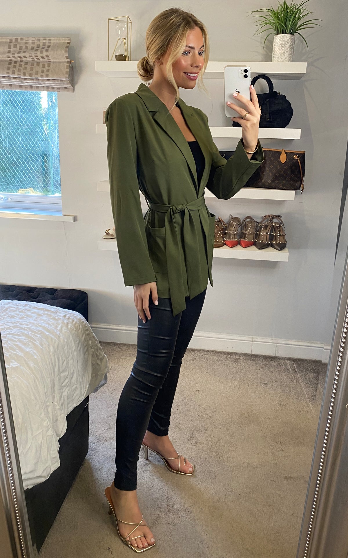 Tie Waist Wrap Blazer in Khaki