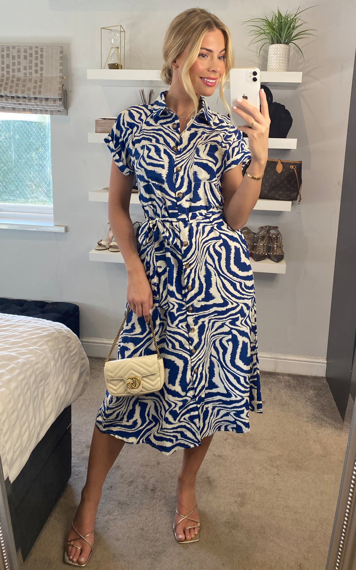 Zebra Print Shirt Dress in Blue