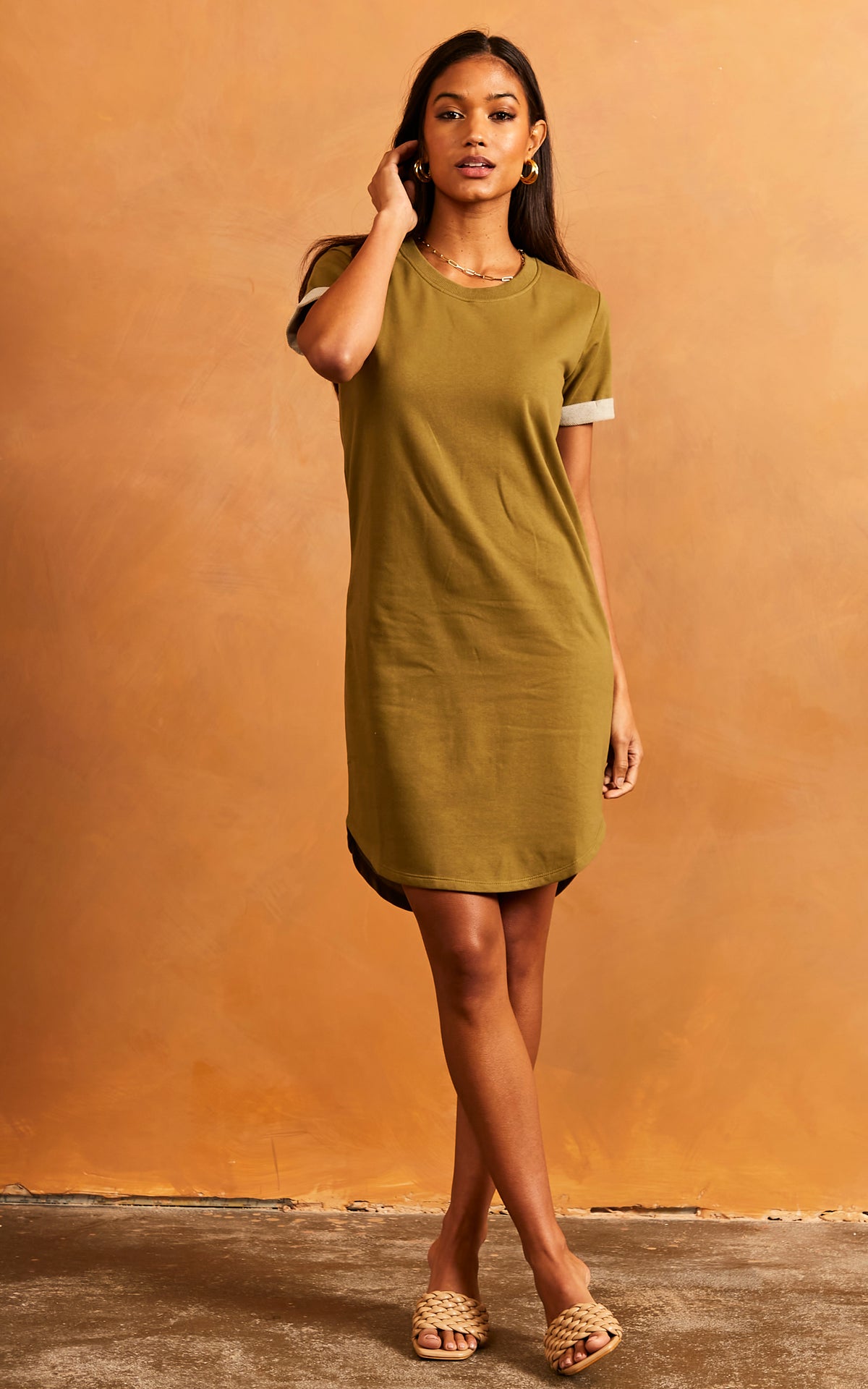 T Shirt Style Mini Dress In Khaki
