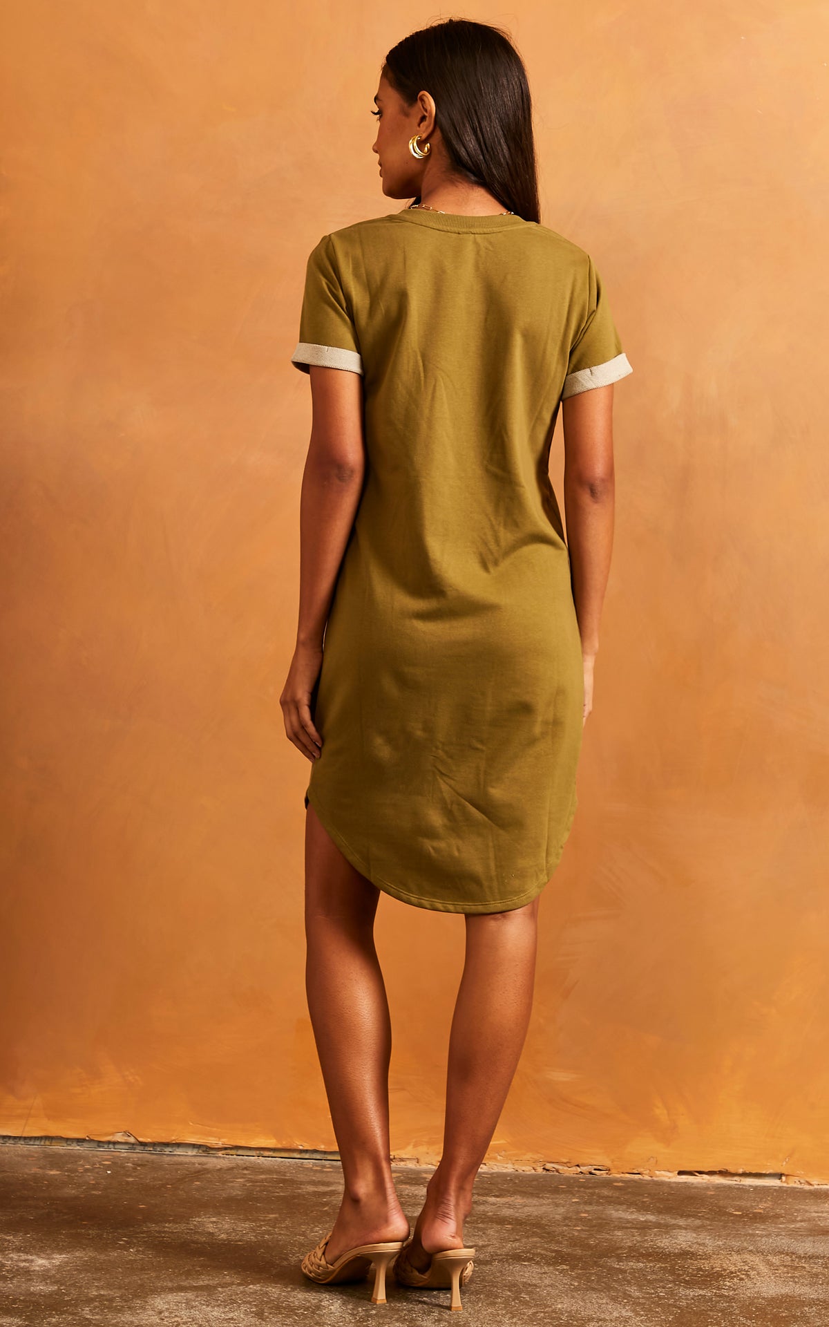 T Shirt Style Mini Dress In Khaki