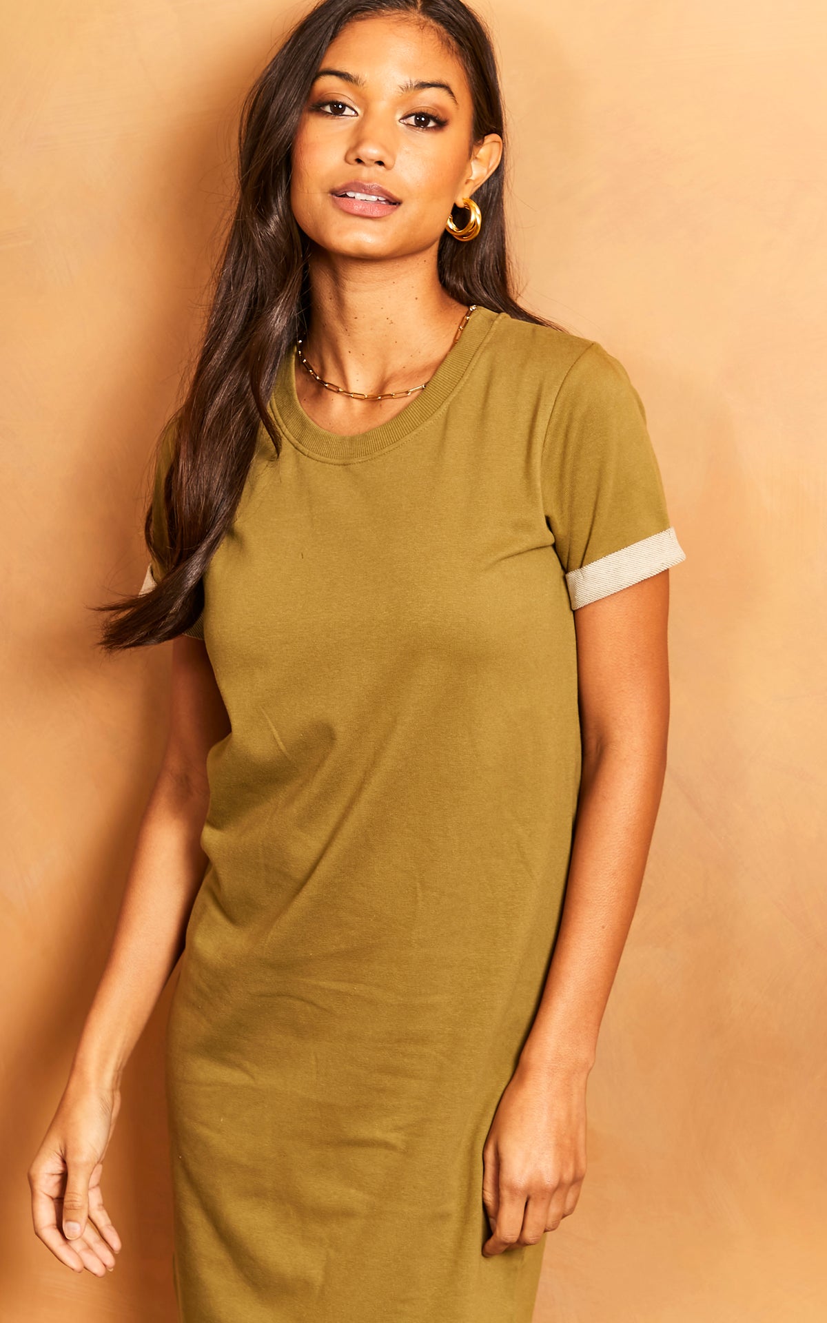 T Shirt Style Mini Dress In Khaki