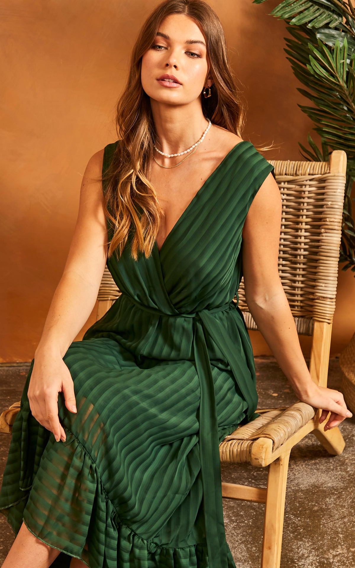 Sleeveless Plunge Maxi Dress In Forest Green
