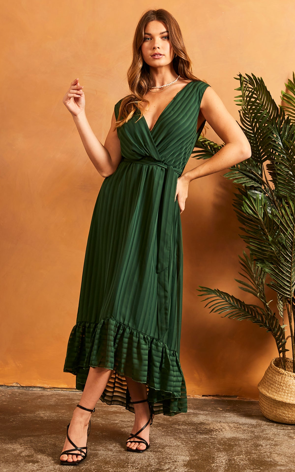 Sleeveless Plunge Maxi Dress In Forest Green